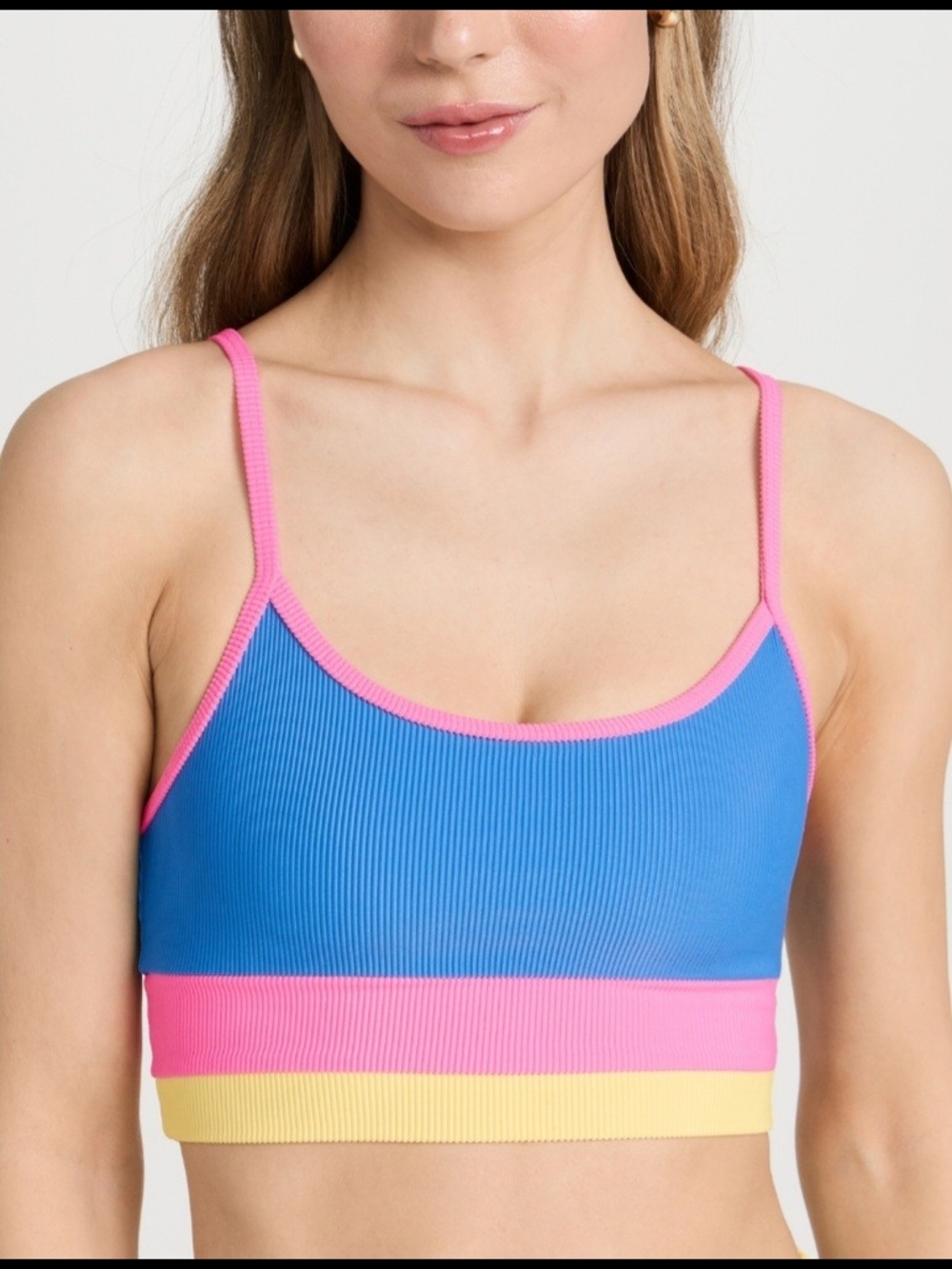 Beach Riot Blue Pink Yellow Ribbed Colorblock Bralette